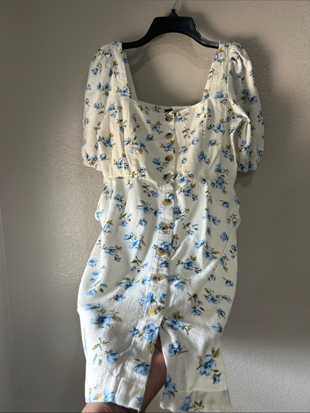 Old Navy White Mini Dress with Blue Floral Print Button Down Sz XS Summer Casual - Picture 7 of 9